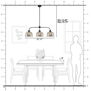 Lustre linéaire moderne noir mat de 99 cm à 3 lumières avec abat-jour en verre texturé pour îlot de cuisine