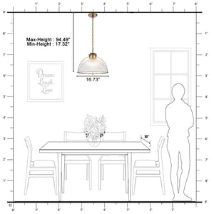 Suspension dôme en laiton pour îlot de cuisine ou salle à manger, 1 lumière, au design industriel avec abat-jour en verre transparent