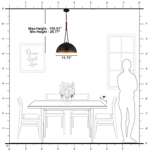 Suspension lustre dôme industriel vintage 3 lumières 40 cm en métal avec abat-jour en fer pour cuisine, salle à manger