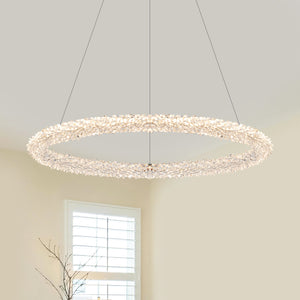 1-flammige moderne goldene Metallring-Kristall-LED-Pendelleuchte, dimmbarer Kronleuchter für Esszimmer