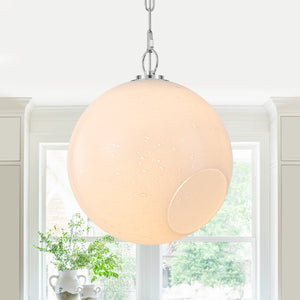 Suspension Globe Moderne Chromé avec Abat-jour en Verre Bulle Blanc pour Îlot de Cuisine, Salle à Manger