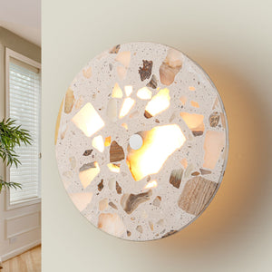 8.07 in. 1-flammige moderne runde dimmbare LED-Wandleuchte mit Mable Terrazzo-Schirm für Schlafzimmer, Foyer, Flur