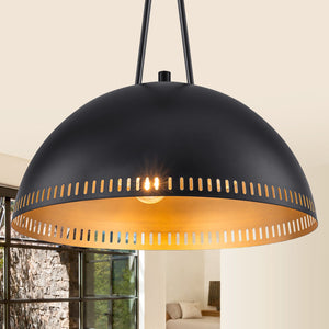 Suspension lustre dôme industriel vintage 3 lumières 40 cm en métal avec abat-jour en fer pour cuisine, salle à manger