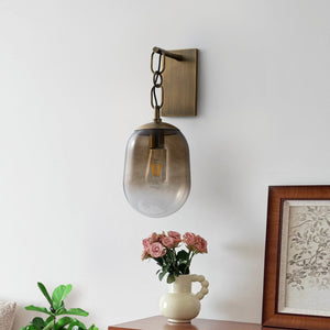 Applique murale 1 lumière en métal antique de 18 cm (7,09 po) avec abat-jour en verre ovale dégradé pour chambre, salle de bain, couloir