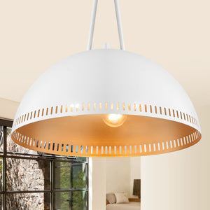 Suspension lustre dôme industriel vintage 3 lumières 40 cm en métal avec abat-jour en fer pour cuisine, salle à manger