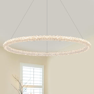 1-flammige moderne goldene Metallring-Kristall-LED-Pendelleuchte, dimmbarer Kronleuchter für Esszimmer