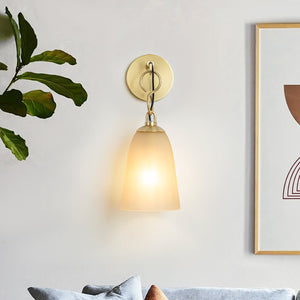 6 Zoll, 1-flammige, moderne Wandleuchte aus Messing mit glockenförmigem Glasschirm aus Milchglas für Schlafzimmer, Wohnzimmer, Flur