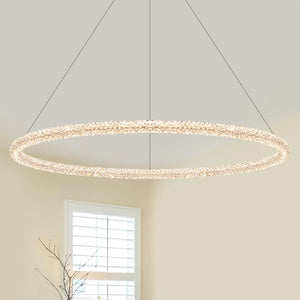 1-flammige moderne goldene Metallring-Kristall-LED-Pendelleuchte, dimmbarer Kronleuchter für Esszimmer