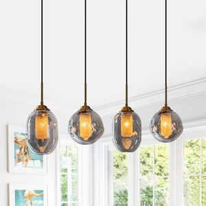 Suspension linéaire moderne noire à 4 lumières de 38,6 po avec abat-jour en verre à 2 niveaux pour îlot de cuisine