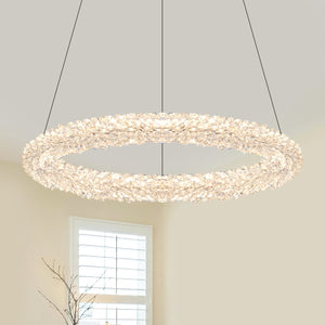1-flammige moderne goldene Metallring-Kristall-LED-Pendelleuchte, dimmbarer Kronleuchter für Esszimmer