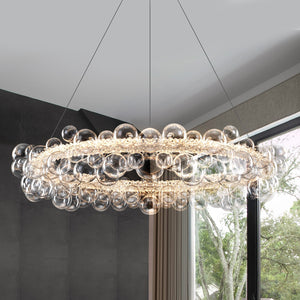 1-Leuchtgoldene moderne runde Kugel-Kristall-LED-Pendelleuchte, dimmbar, mit Glasblasen