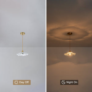 Pendentif suspendu moderne rose 1 lumière de 28 cm avec abat-jour en verre en forme de fleur pour chambre à coucher, îlot de cuisine