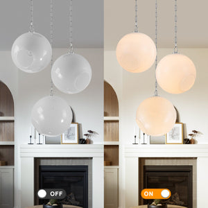 Suspension Globe Moderne Chromé avec Abat-jour en Verre Bulle Blanc pour Îlot de Cuisine, Salle à Manger