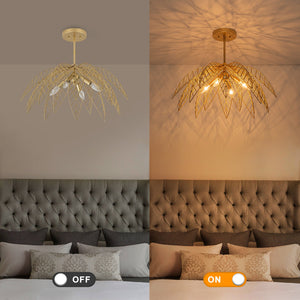 26 Zoll 4-flammige moderne luxuriöse goldfarbene halbeinbaubare Deckenleuchte mit Metallblätterschirm