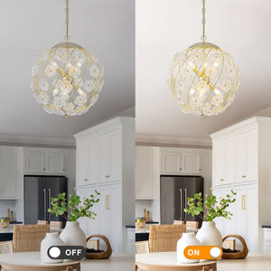 Lustre cage globe moderne en métal doré à 6 lumières avec abat-jour en verre en forme de fleur pour salon, salle à manger, chambre à coucher