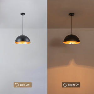 Suspension cloche industrielle 1 lumière en métal noir/blanc de 38 cm avec abat-jour en fer pour salles à manger, cuisines