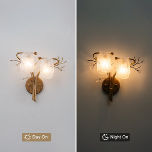 Applique murale 2 lumières or antique de 40,9 cm avec abat-jour en verre dépoli, luminaire mural pour chambre ou salon