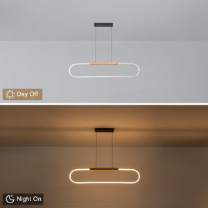 47.24 po. Suspension linéaire DEL intégrée moderne noire à 1 lumière avec accent en bois pour îlot de cuisine