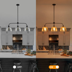 Lustre linéaire moderne noir mat de 99 cm à 3 lumières avec abat-jour en verre texturé pour îlot de cuisine