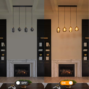 Suspension linéaire moderne noire à 4 lumières de 38,6 po avec abat-jour en verre à 2 niveaux pour îlot de cuisine