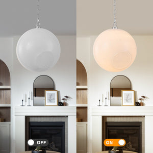 Suspension Globe Moderne Chromé avec Abat-jour en Verre Bulle Blanc pour Îlot de Cuisine, Salle à Manger