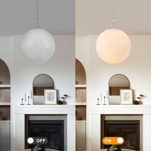 Suspension Globe Moderne Chromé avec Abat-jour en Verre Bulle Blanc pour Îlot de Cuisine, Salle à Manger