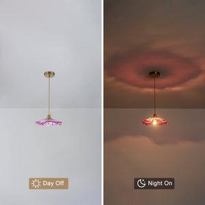 Pendentif suspendu moderne rose 1 lumière de 28 cm avec abat-jour en verre en forme de fleur pour chambre à coucher, îlot de cuisine