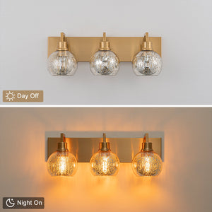 20,47 Zoll 3-Flammen Moderne Gold Metall Lineare Bad Spiegelleuchte mit Kugel-Quecksilberglas-Schirmen