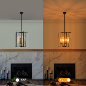Lustre géométrique industriel noir en fer à 6 ampoules de 45 cm (17,72 po) avec abat-jour en verre transparent pour îlot de cuisine, foyers, couloir