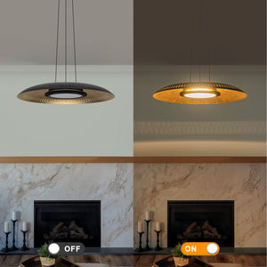 Lustre suspendu à dôme moderne noir à intensité variable, 1 lumière, 24 W, avec abat-jour en métal, pour salle à manger, îlot de cuisine