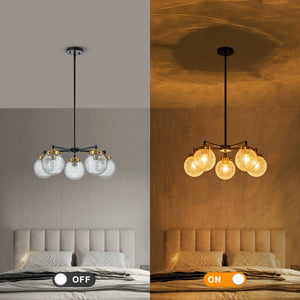 Lustre moderne en forme de branche noire à 5 lumières de 22,44 po avec abat-jour en verre craquelé transparent pour îlot de cuisine, salon