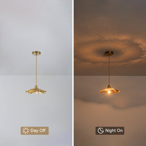 Pendentif suspendu moderne rose 1 lumière de 28 cm avec abat-jour en verre en forme de fleur pour chambre à coucher, îlot de cuisine