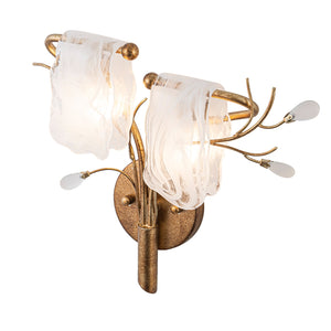 Applique murale 2 lumières or antique de 40,9 cm avec abat-jour en verre dépoli, luminaire mural pour chambre ou salon