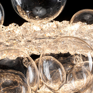 1-Leuchtgoldene moderne runde Kugel-Kristall-LED-Pendelleuchte, dimmbar, mit Glasblasen