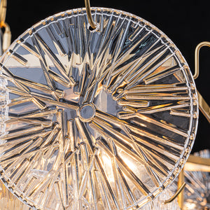 Lustre de salon moderne doré de 61 cm à 13 lumières avec abat-jour en verre transparent texturé en forme de pétales