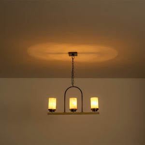 Suspension 3 lumières style industriel rustique Onyx de 25 po avec accents en similibois et cadre en fer en forme de U