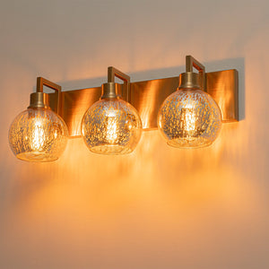 20,47 Zoll 3-Flammen Moderne Gold Metall Lineare Bad Spiegelleuchte mit Kugel-Quecksilberglas-Schirmen