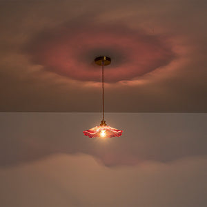 Pendentif suspendu moderne rose 1 lumière de 28 cm avec abat-jour en verre en forme de fleur pour chambre à coucher, îlot de cuisine