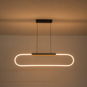 47.24 po. Suspension linéaire DEL intégrée moderne noire à 1 lumière avec accent en bois pour îlot de cuisine