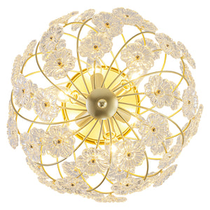 Lustre cage globe moderne en métal doré à 6 lumières avec abat-jour en verre en forme de fleur pour salon, salle à manger, chambre à coucher