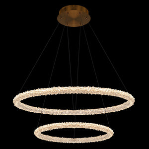 2-flammiger moderner Kronleuchter in Gold mit doppelten Ringen, dimmbar, integrierte LED, mehrstufige Pendelleuchte mit Kristall für Esszimmer