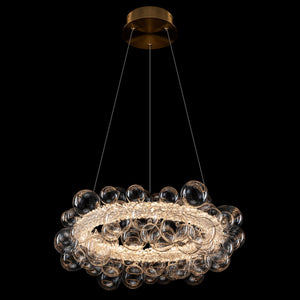 1-Leuchtgoldene moderne runde Kugel-Kristall-LED-Pendelleuchte, dimmbar, mit Glasblasen
