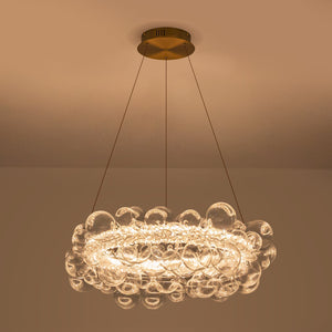 1-Leuchtgoldene moderne runde Kugel-Kristall-LED-Pendelleuchte, dimmbar, mit Glasblasen