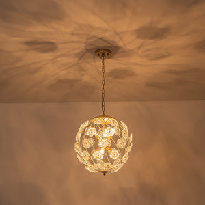 Lustre cage globe moderne en métal doré à 6 lumières avec abat-jour en verre en forme de fleur pour salon, salle à manger, chambre à coucher