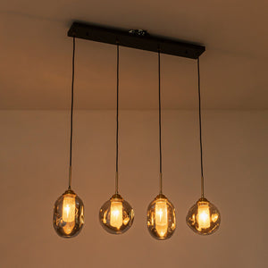 Suspension linéaire moderne noire à 4 lumières de 38,6 po avec abat-jour en verre à 2 niveaux pour îlot de cuisine