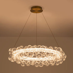 1-Leuchtgoldene moderne runde Kugel-Kristall-LED-Pendelleuchte, dimmbar, mit Glasblasen