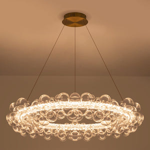 1-Leuchtgoldene moderne runde Kugel-Kristall-LED-Pendelleuchte, dimmbar, mit Glasblasen