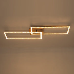 2-Light 40.55 in. Modern Black and Wood Dimmable Integrated LED Flush Mount Ceiling Light