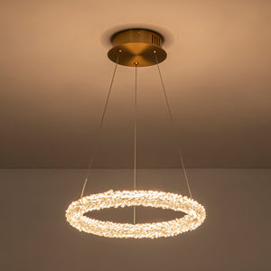1-flammige moderne goldene Metallring-Kristall-LED-Pendelleuchte, dimmbarer Kronleuchter für Esszimmer