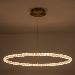 1-flammige moderne goldene Metallring-Kristall-LED-Pendelleuchte, dimmbarer Kronleuchter für Esszimmer